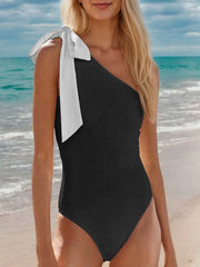 Solid Backless High Rise Asymmetric One-piece