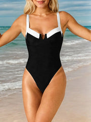 Solid Backless High Rise Spaghetti Strap One-piece