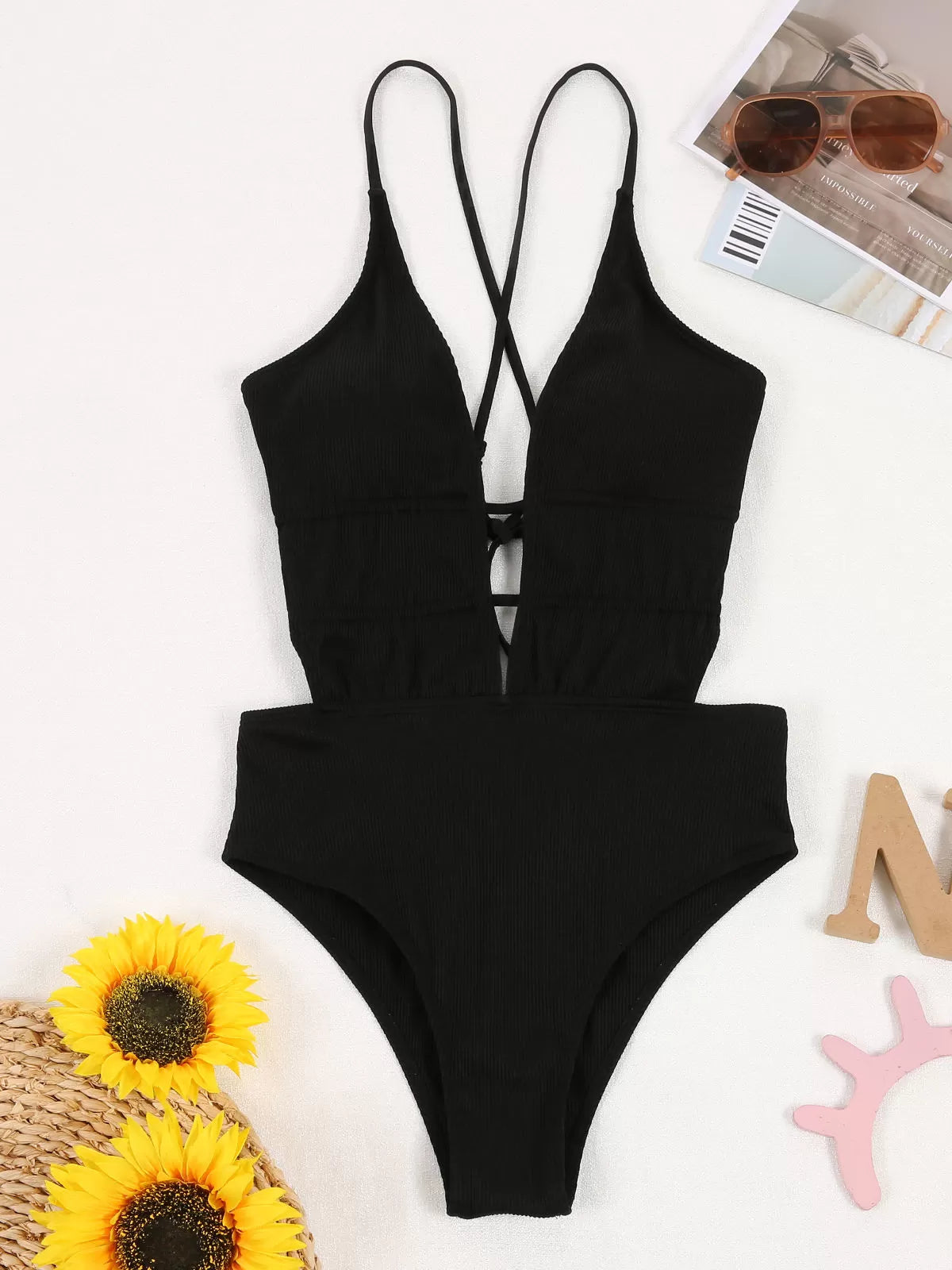 Solid Backless High Rise One-piece