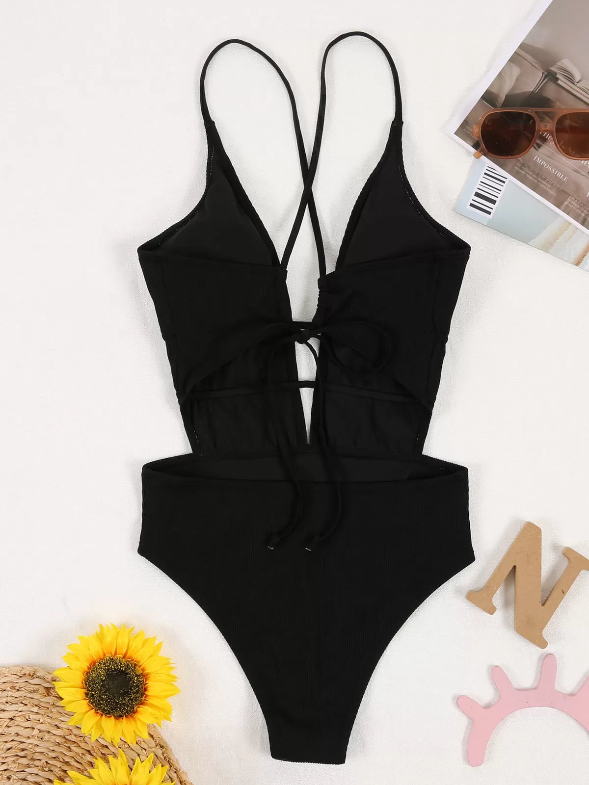 Solid Backless High Rise One-piece