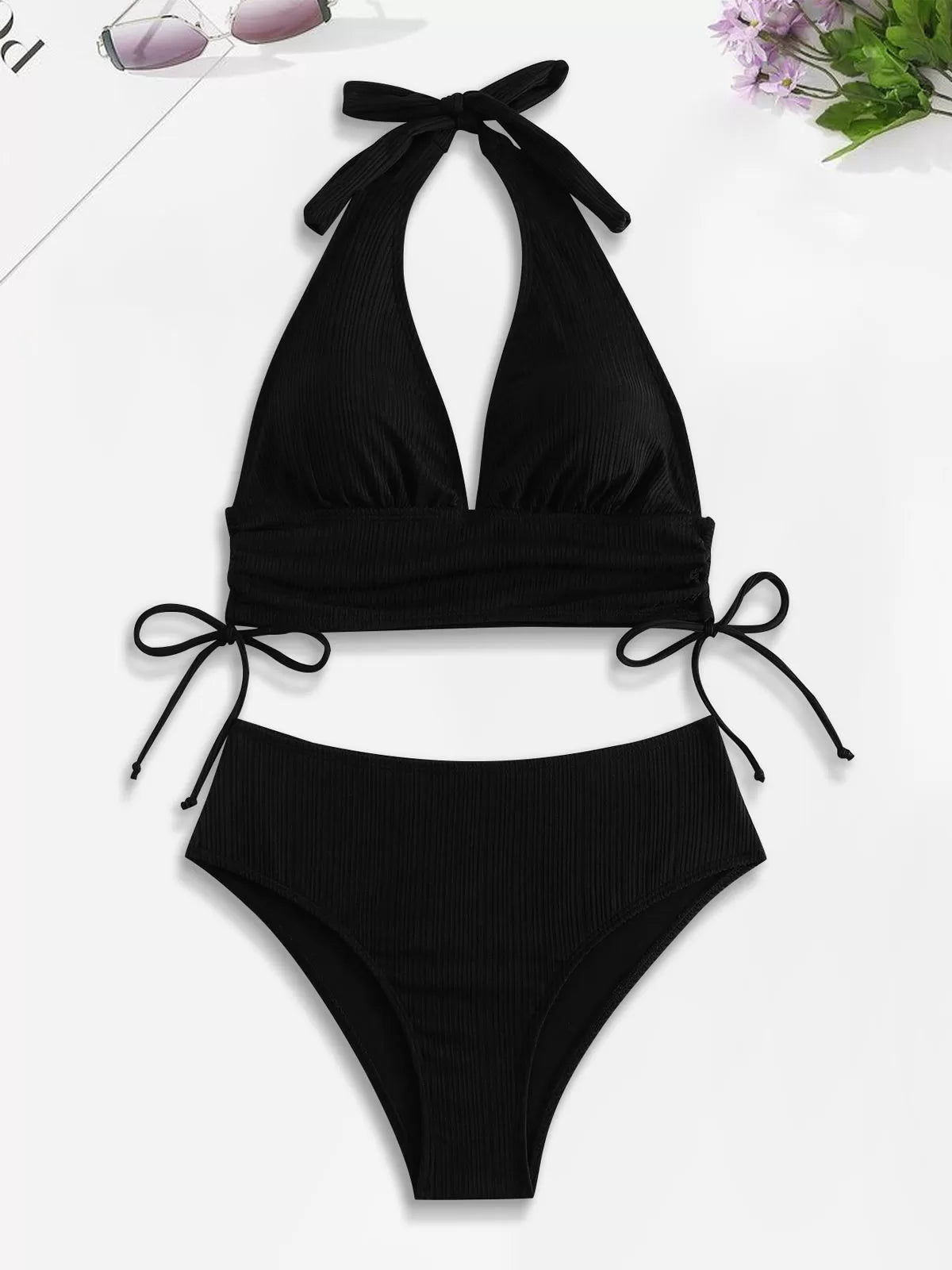 Solid Backless High Rise Tankini