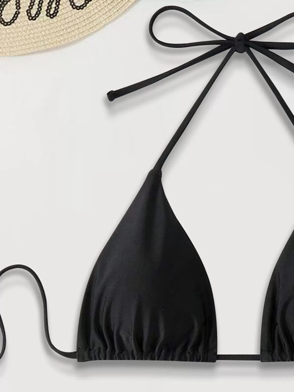 Solid Backless Low Rise Spaghetti Strap Bikini