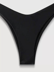 Solid Backless Low Rise Spaghetti Strap Bikini