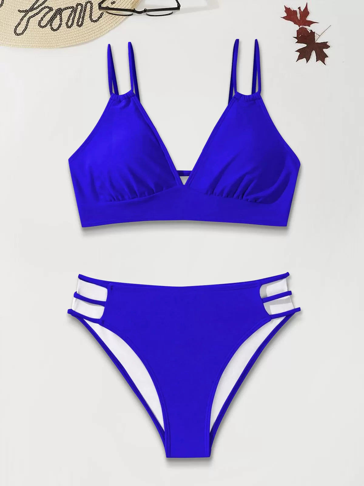 Solid Backless Medium Rise V-neck Bikini