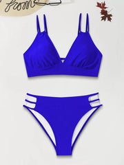 Solid Backless Medium Rise V-neck Bikini