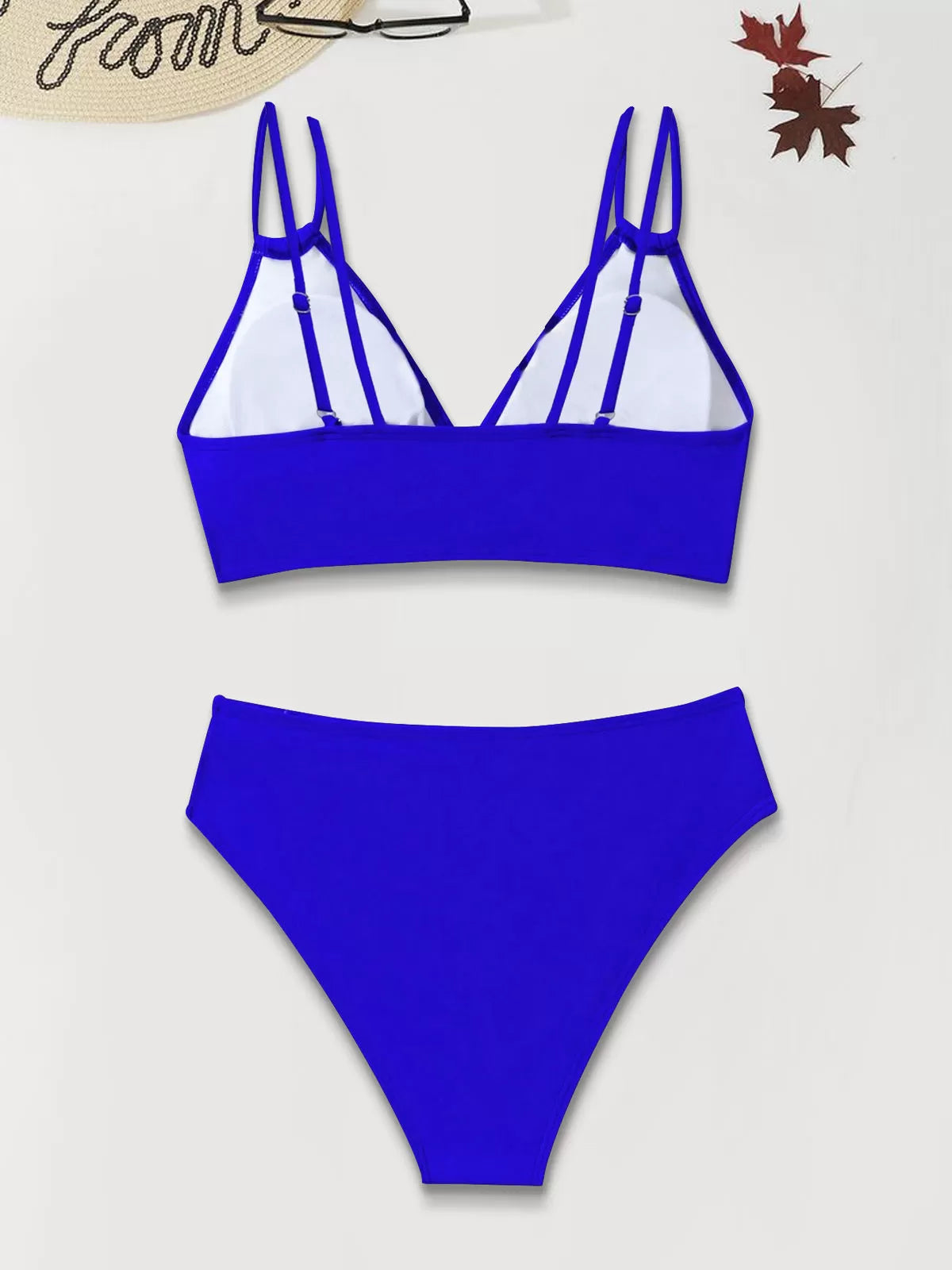 Solid Backless Medium Rise V-neck Bikini