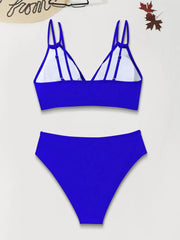 Solid Backless Medium Rise V-neck Bikini