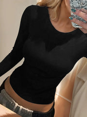 Solid Backless Round Neck Regular Sleeve Long Sleeve T-shirt