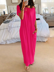 Solid Batwing Sleeve Casual Comfy Baggy Nightgown