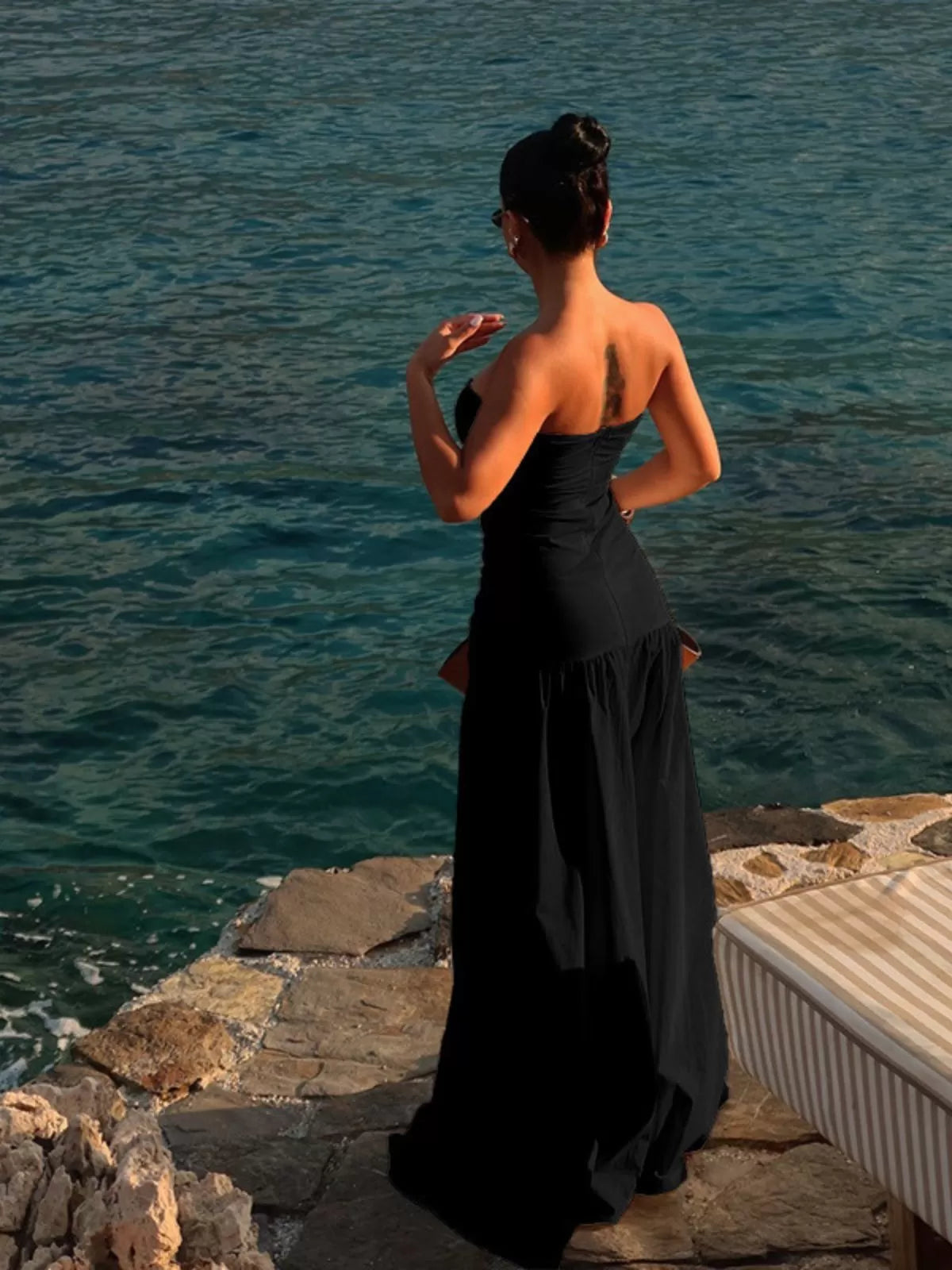 Solid Beach Holiday Summer Cut Out Strapless A-line Dress