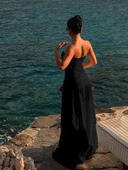 Solid Beach Holiday Summer Cut Out Strapless A-line Dress