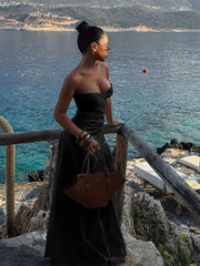 Solid Beach Holiday Summer Cut Out Strapless A-line Dress