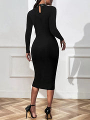 Solid Bejeweling High Neck Mock Bodycon Dress