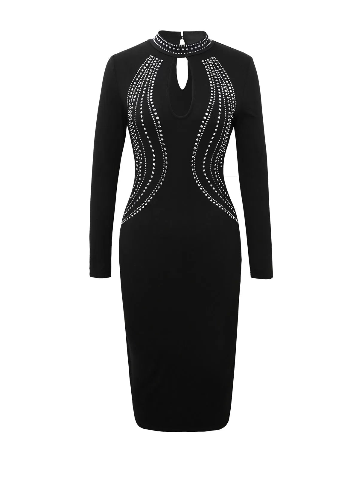 Solid Bejeweling High Neck Mock Bodycon Dress