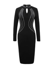 Solid Bejeweling High Neck Mock Bodycon Dress