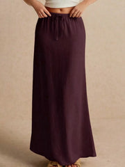 Solid Belted Medium Rise Drawstring Waist A Line Skirt