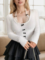 Solid Bow Halter Regular Blouse