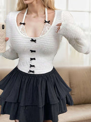 Solid Bow Halter Regular Blouse