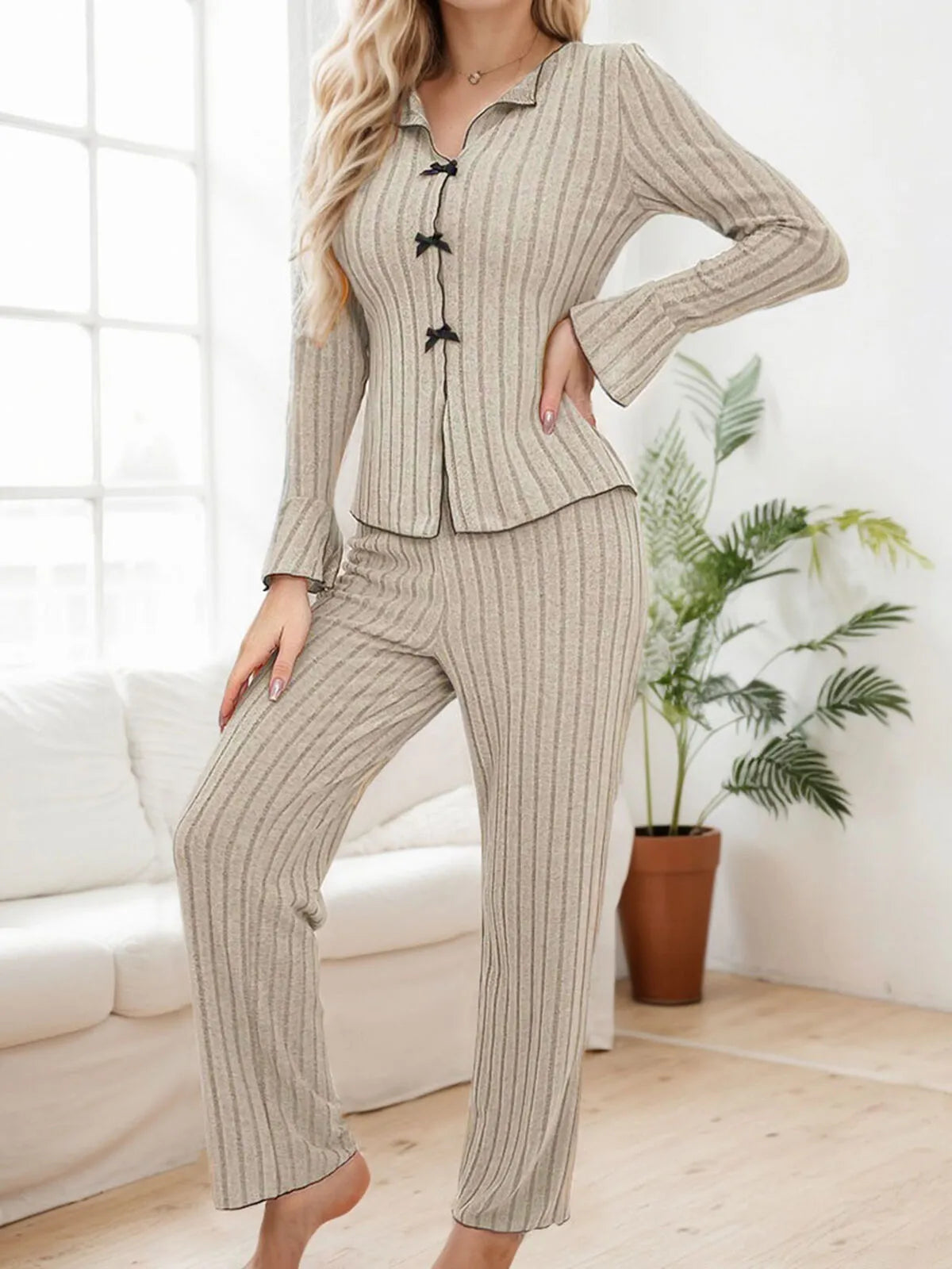 2pcs Solid Pajama Pants Set