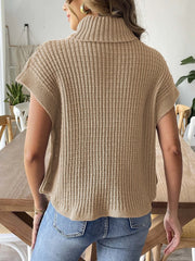 Solid Button High Neck Elegant Knitted Cape Vest Sweater