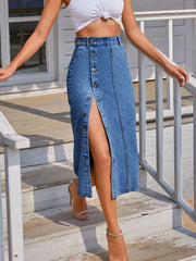 Casual Fashion Fall Button Front Denim Skirt