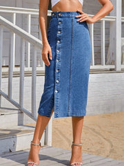 Casual Fashion Fall Button Front Denim Skirt