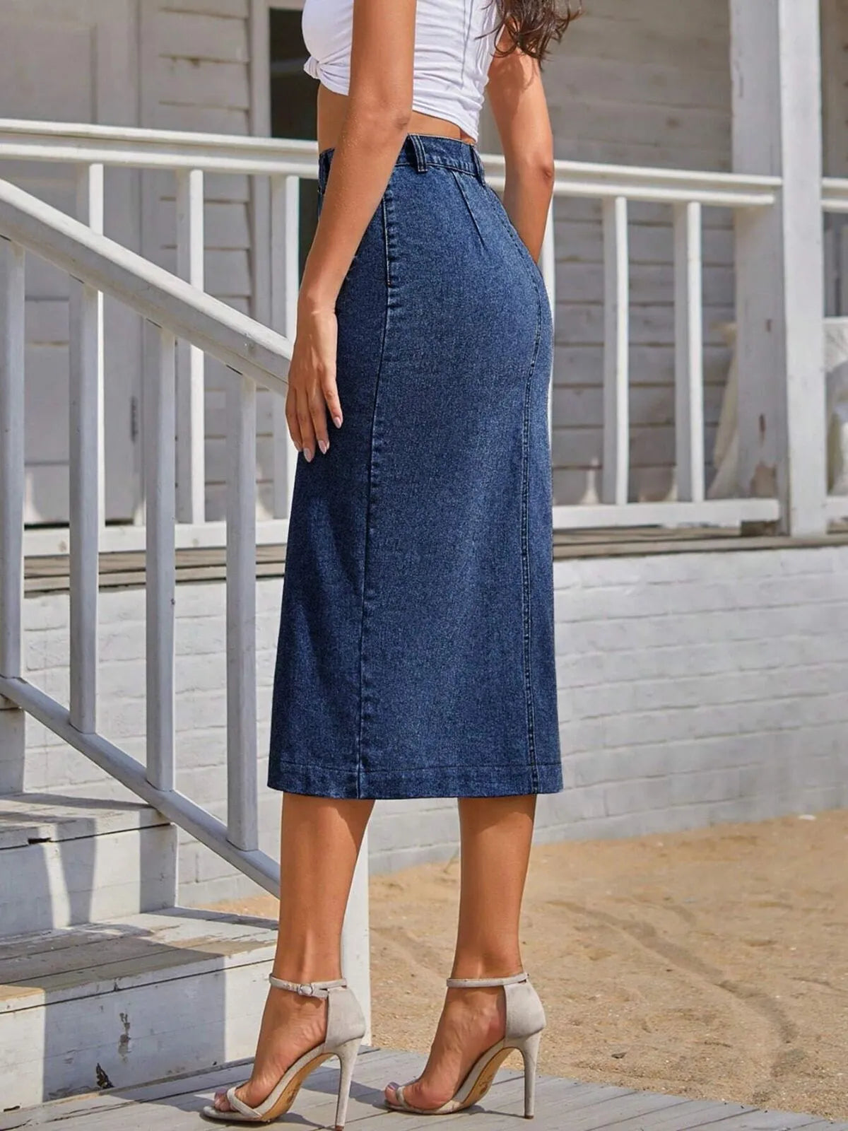 Casual Fashion Fall Button Front Denim Skirt