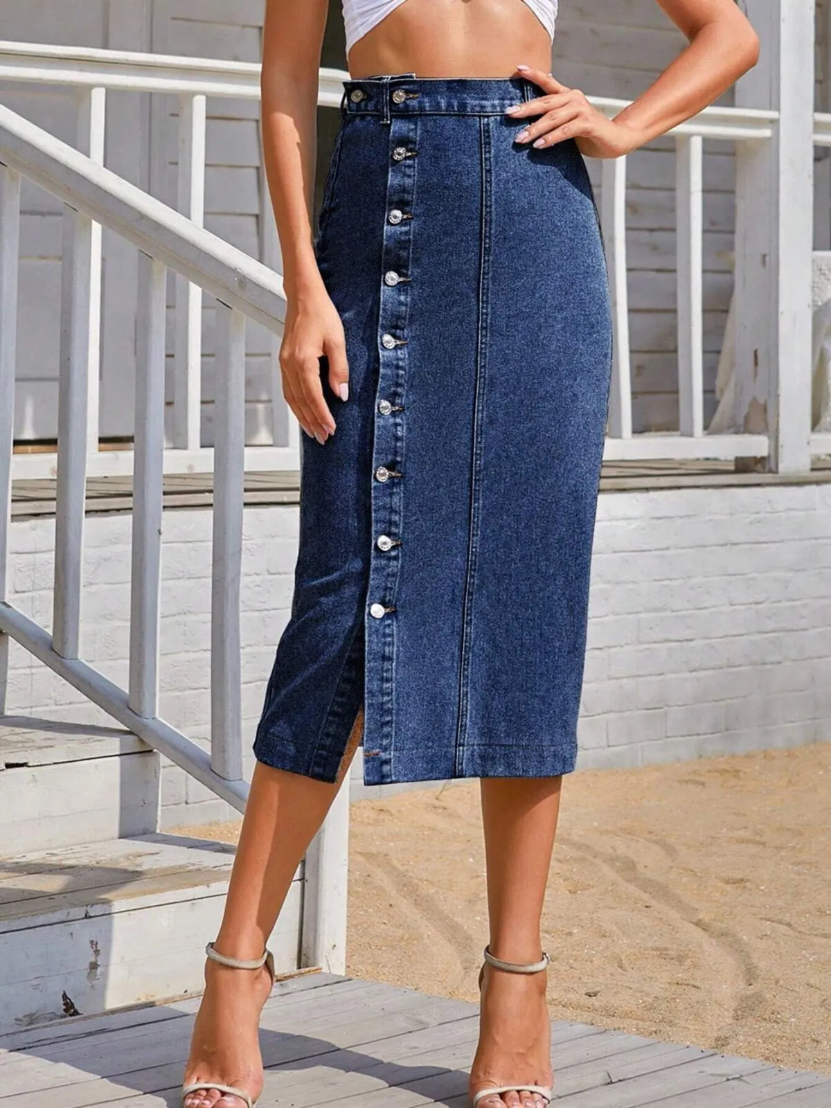 Casual Fashion Fall Button Front Denim Skirt