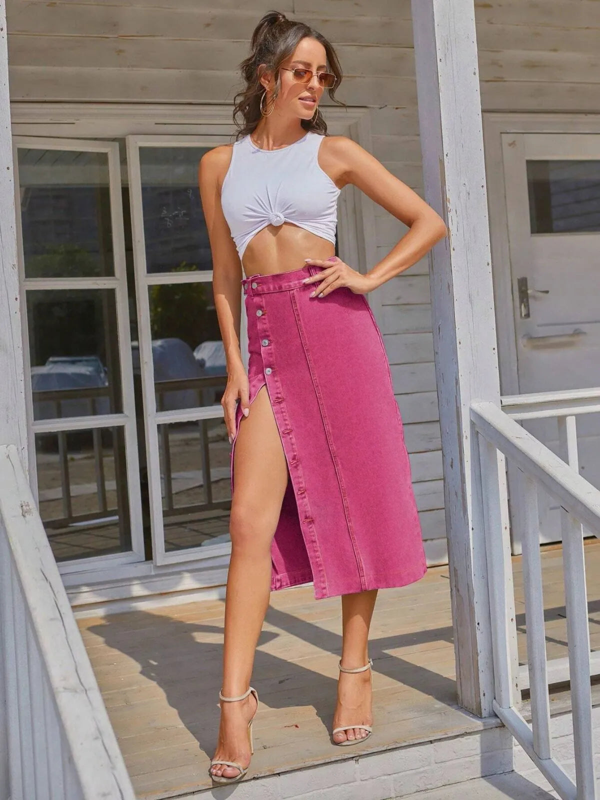 Casual Fashion Fall Button Front Denim Skirt