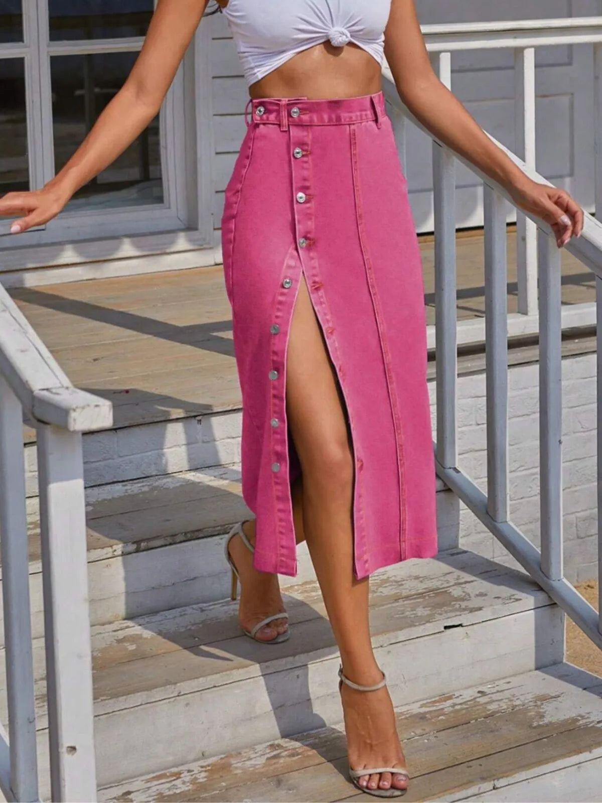 Casual Fashion Fall Button Front Denim Skirt