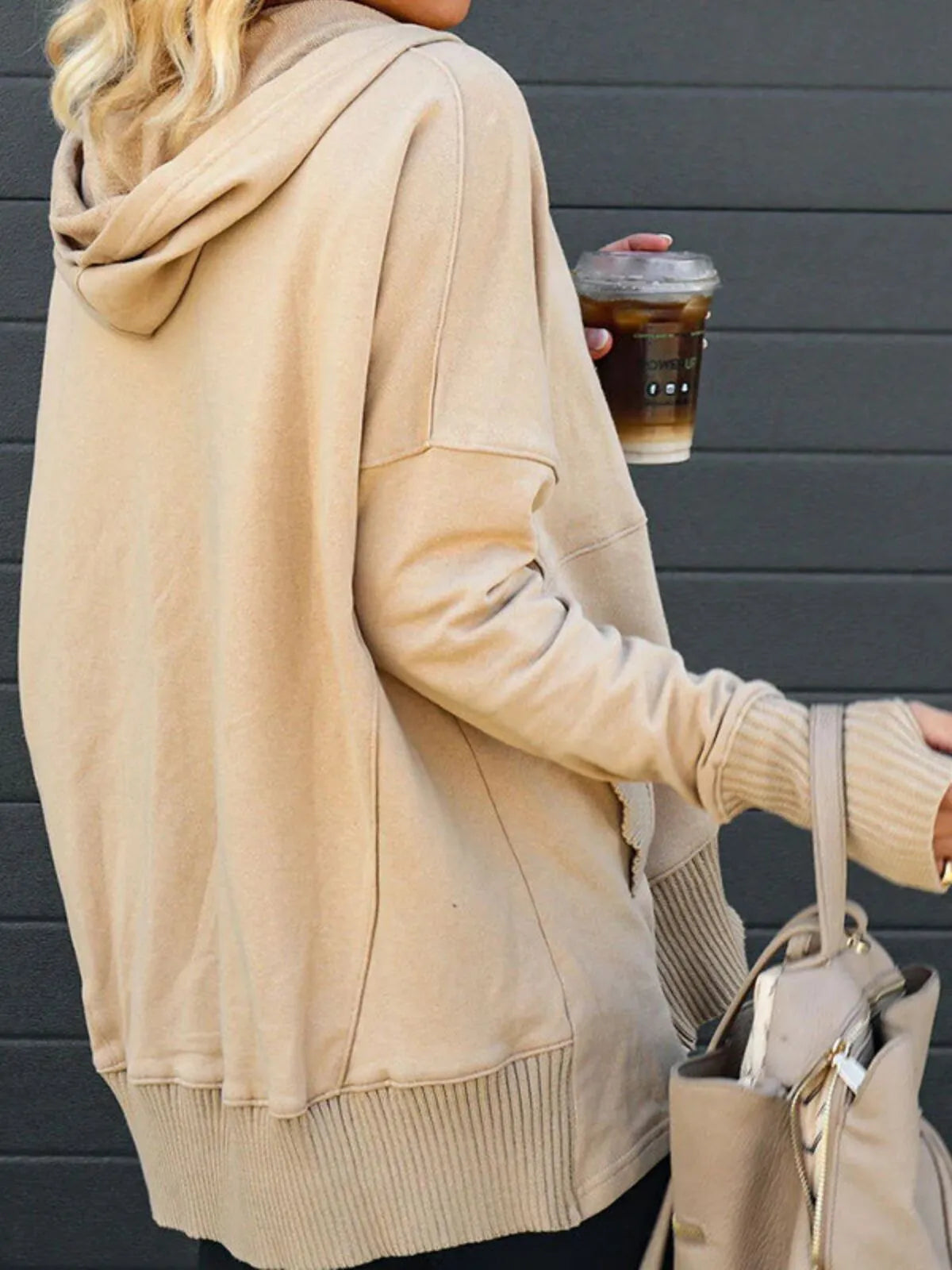 Solid Button V-neck Henley Pullover Hooded Casual Oversized Hoodie