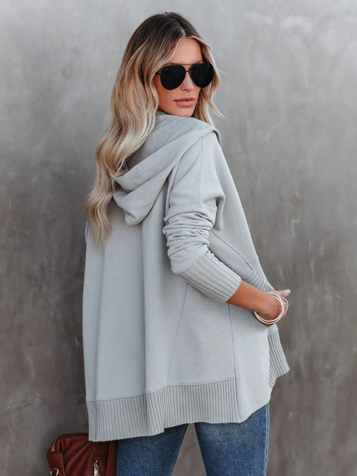 Solid Button V-neck Henley Pullover Hooded Casual Oversized Hoodie