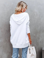 Solid Button V-neck Henley Pullover Hooded Casual Oversized Hoodie