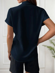 Old Money Style Minimalist Office Navy Blouse