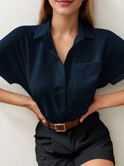 Old Money Style Minimalist Office Navy Blouse