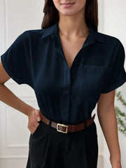 Old Money Style Minimalist Office Navy Blouse