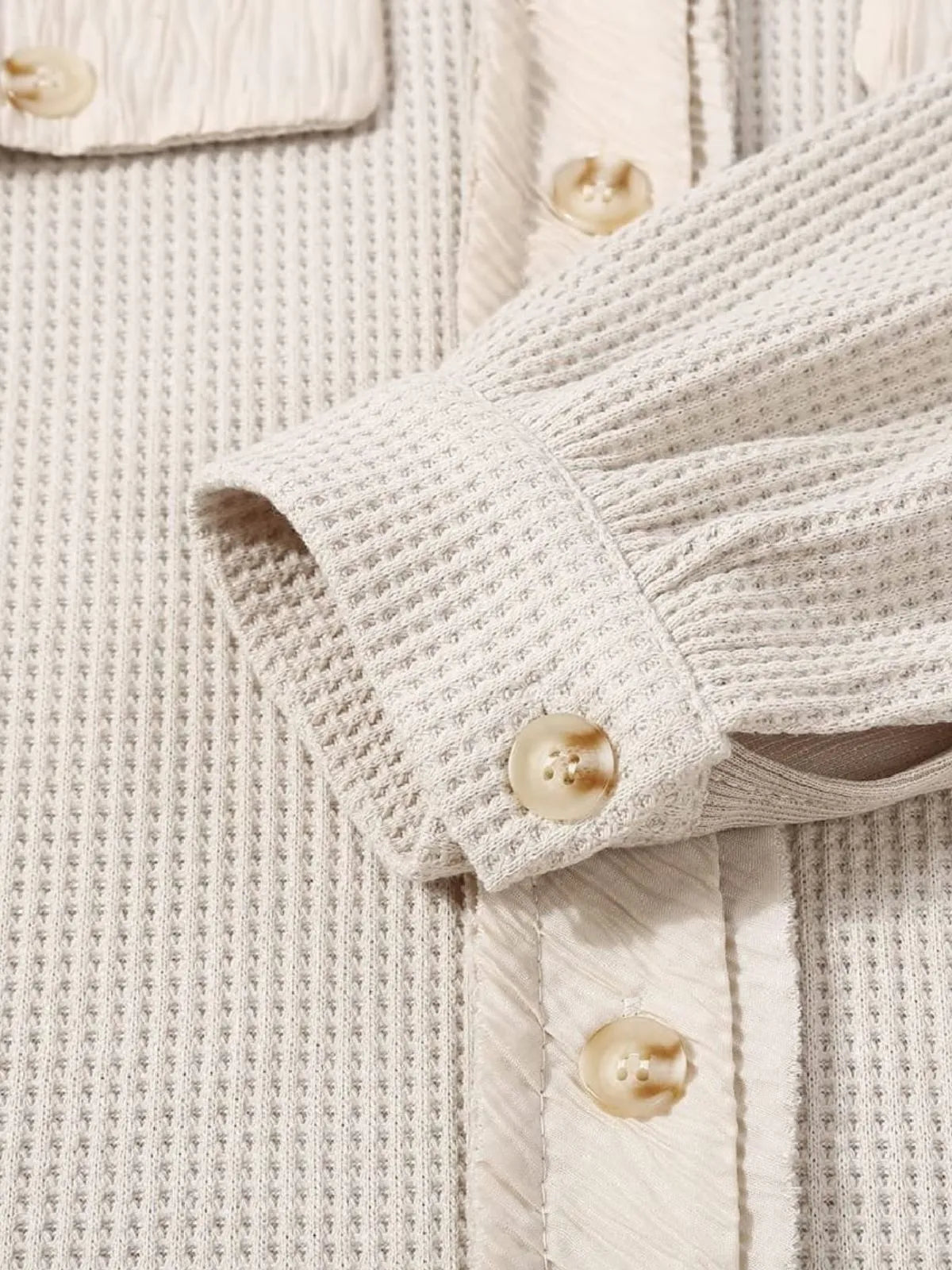 Solid Lapel Loose Fit Batwing Sleeve Waffle Knit Button Down Coat