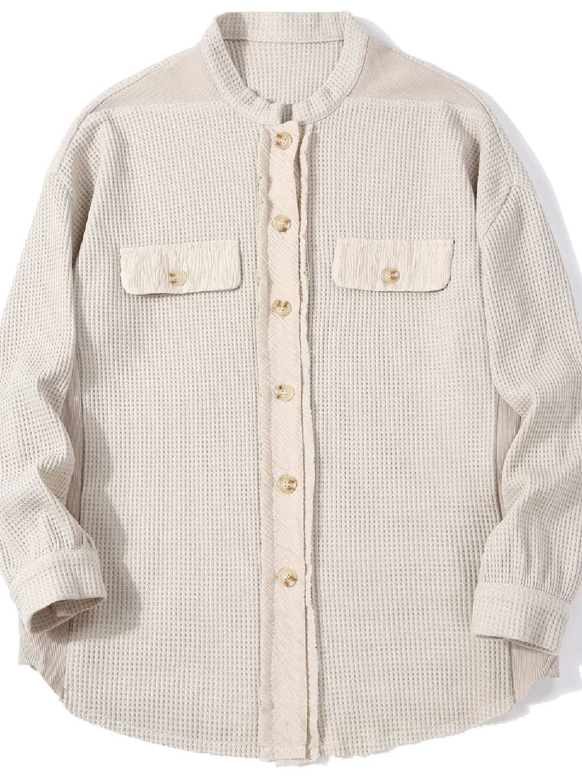 Solid Lapel Loose Fit Batwing Sleeve Waffle Knit Button Down Coat