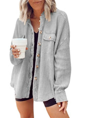 Solid Lapel Loose Fit Batwing Sleeve Waffle Knit Button Down Coat