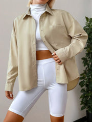 Solid Button Lapel Long Sleeve Shirts