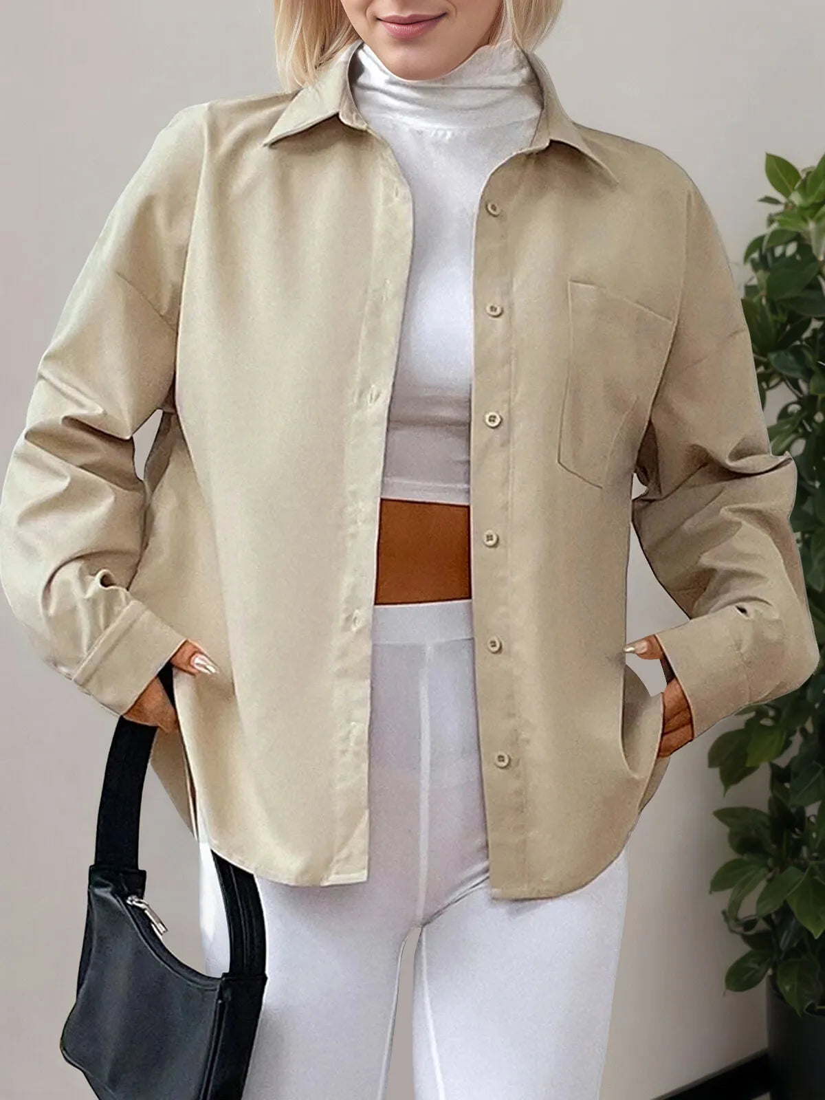 Solid Button Lapel Long Sleeve Shirts