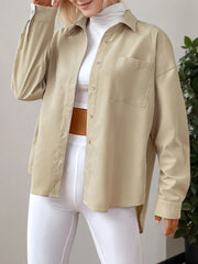 Solid Button Lapel Long Sleeve Shirts