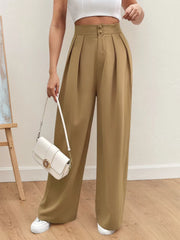 Solid Button Medium Rise Button Fly Palazzo Pants