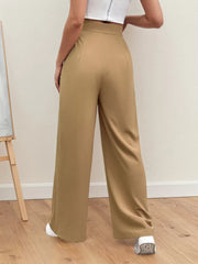 Solid Button Medium Rise Button Fly Palazzo Pants