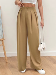 Solid Button Medium Rise Button Fly Palazzo Pants
