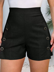Solid Button Medium Rise Button Fly Shorts