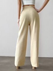 Solid Medium Rise Button Fly Straight Leg Pants