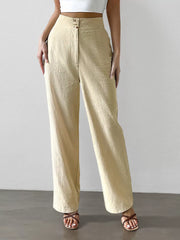Solid Medium Rise Button Fly Straight Leg Pants
