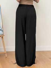 Solid Button Medium Rise Elastic Waist Sweatpants