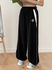 Solid Button Medium Rise Elastic Waist Sweatpants